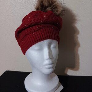 Maroon shimmer knit beanie